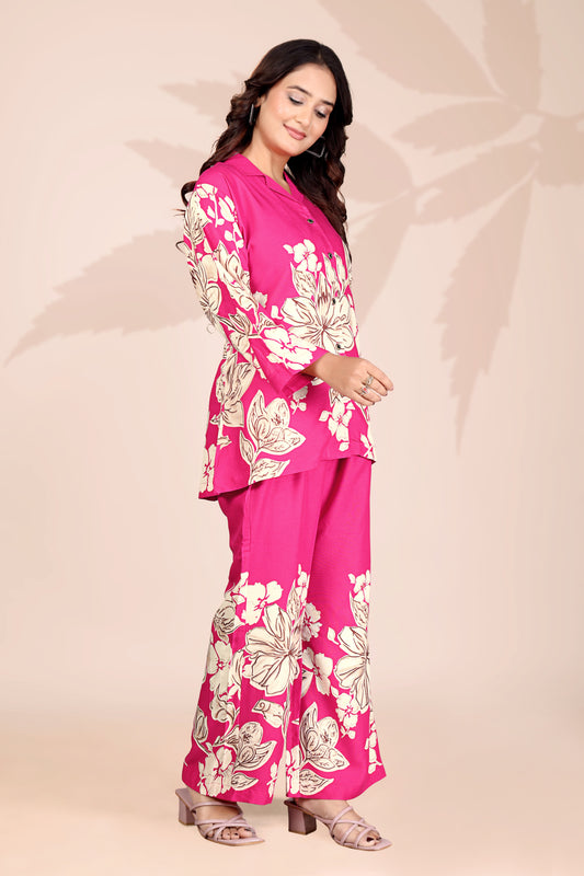 Women’s Rani Floral Co-ord Set | Stylish Printed Top & Wide-Leg Pants | Casual & Party Wear Outfit