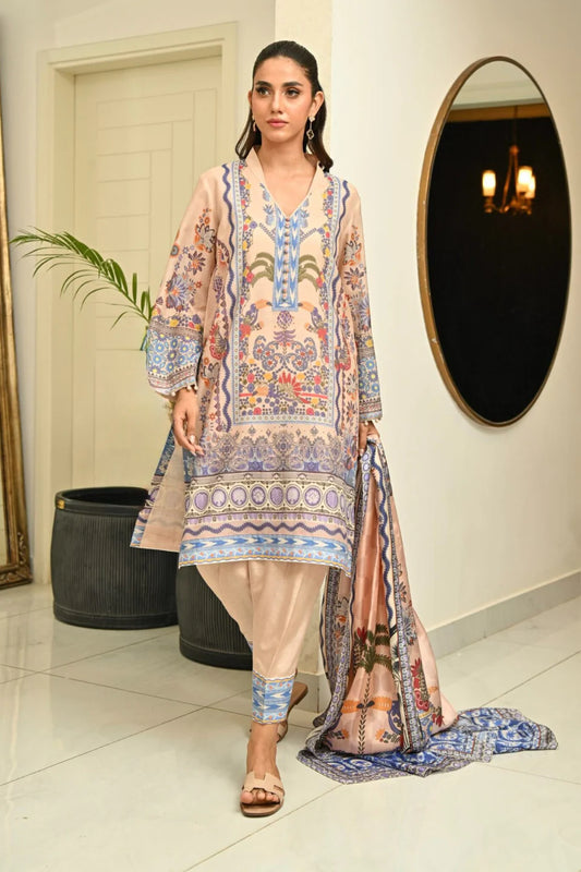 Digital Printed Muslin Co-ord Set with Silk Dupatta