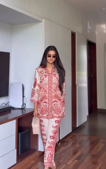 Soft Pink Paisley Printed Co-Ord Set for Women | Stylish Summer Kurta Pant Set ☀️