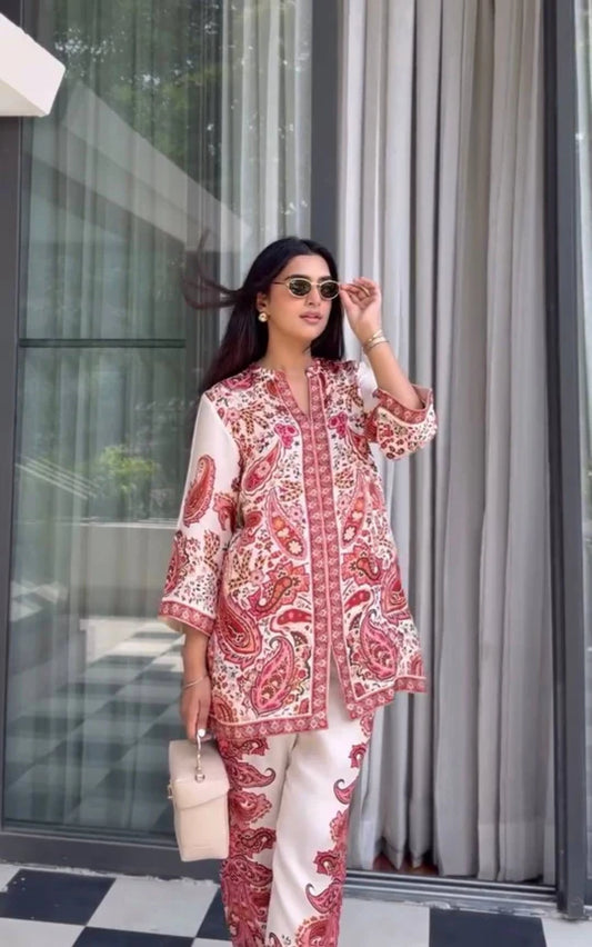 Soft Pink Paisley Printed Co-Ord Set for Women | Stylish Summer Kurta Pant Set ☀️